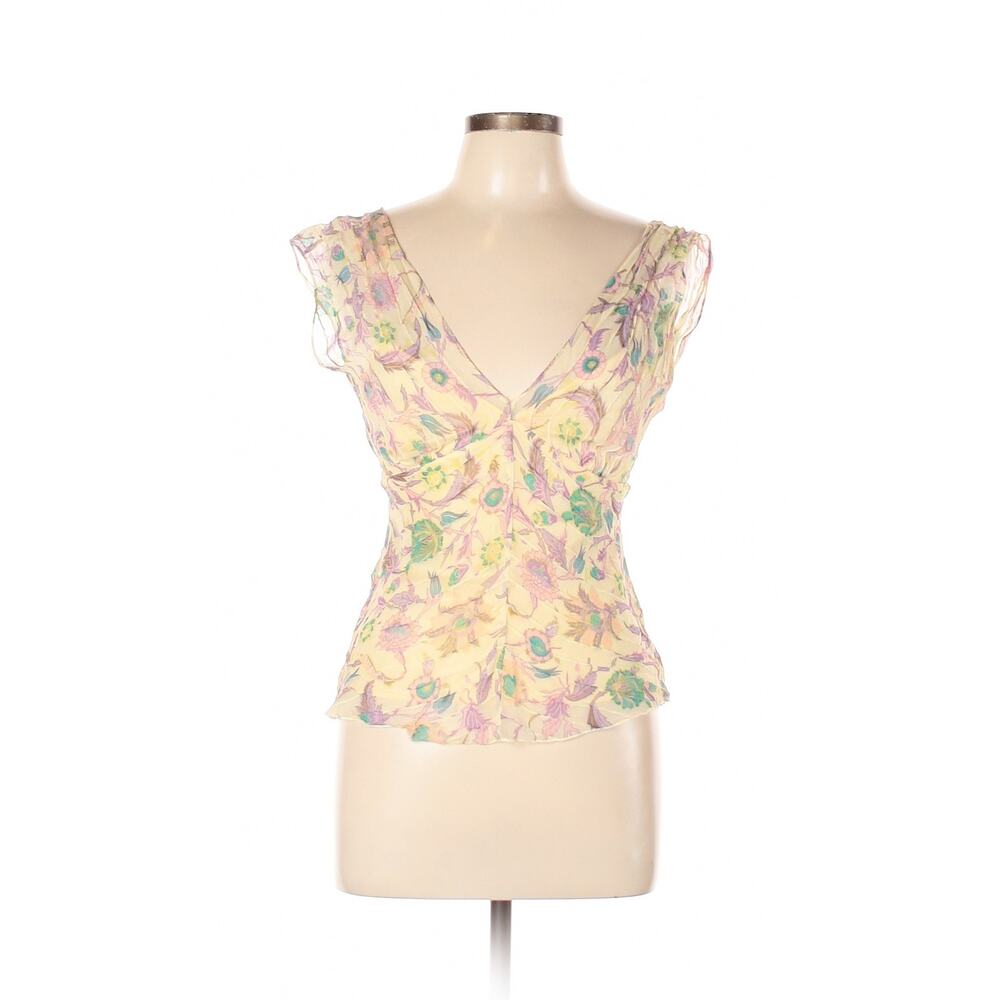 Diane von Furstenberg 100% Silk Floral Yellow Sleeveless Silk Top Size 10